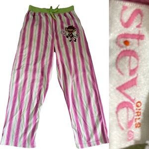 STEVE Girls VINTAGE Y2K Cozy Striped FLANNELETTE Monkey Theme PJ PANTS Size L